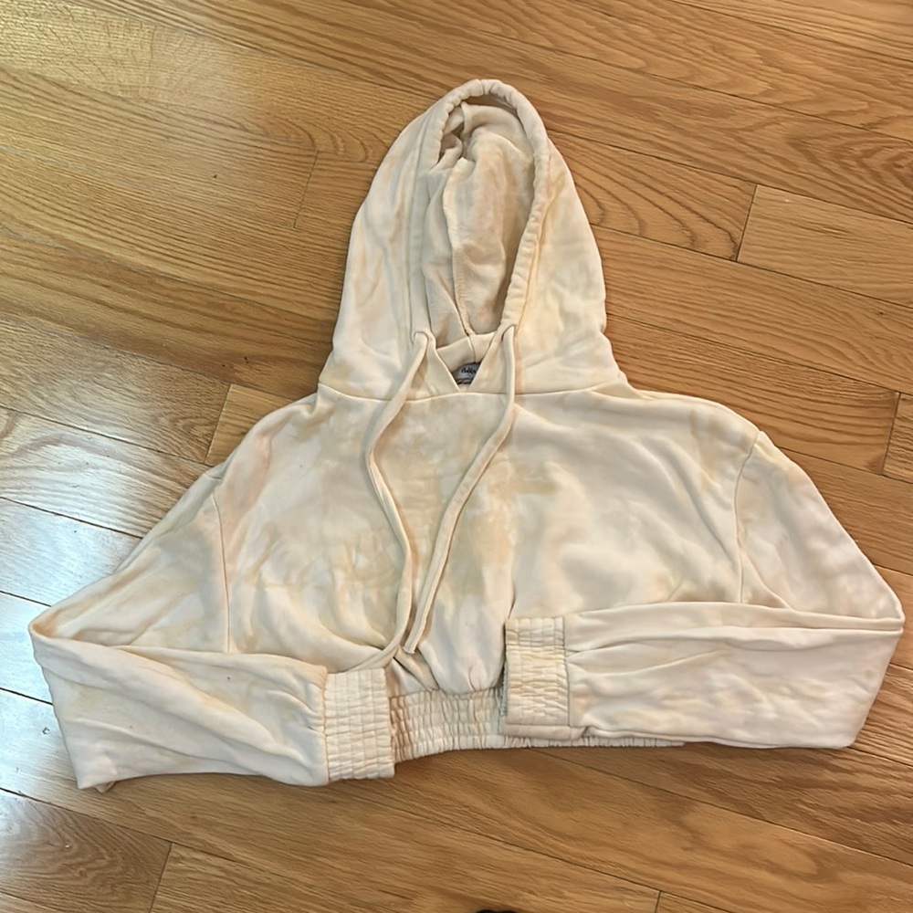 yellow/white tie-dye cropped hoodie